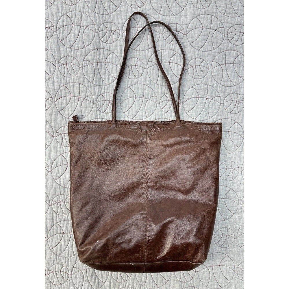 Latico Nora Soft Leather Tote Shoulder Bag Brown Scalloped Top Edge Classic‎